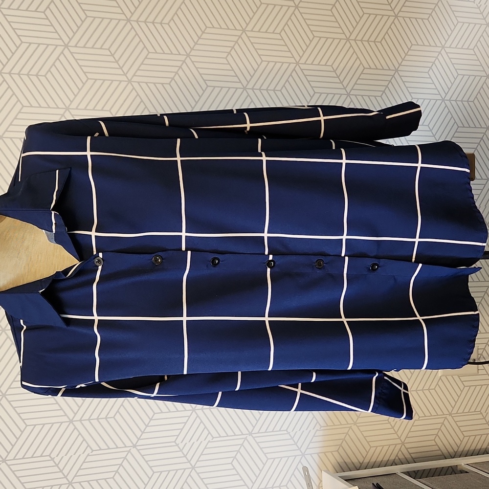 4 for $19 SHEIN Curve Long Sleeve Button-Down Navy Blue and White Blouse Size 1X